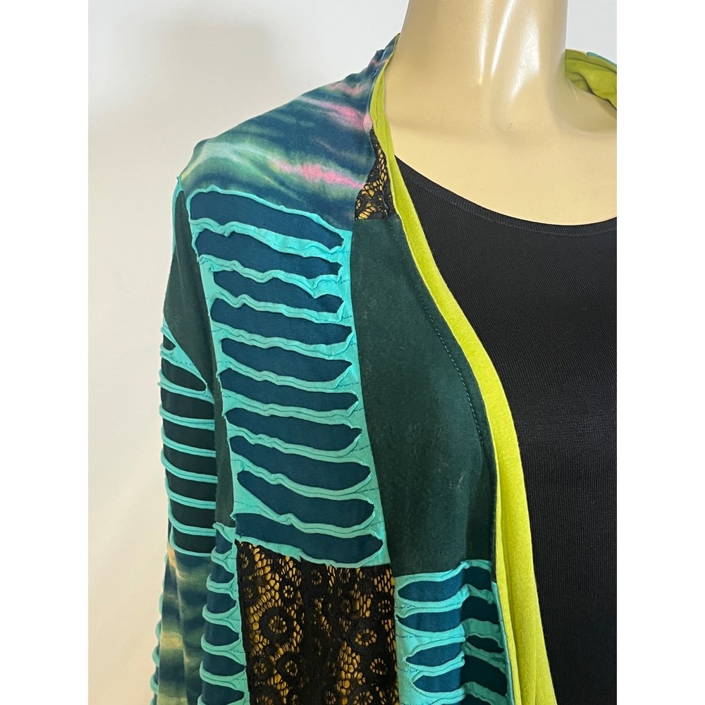 Rising International Womens M Boho Patchwork Razor Cut Lace Cardigan Multi-Color - Picture 4 of 14